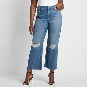 Express Oversize Mid Rise Ripped 90s Ankle Boot Jeans Distressed Flare Jeans 8R